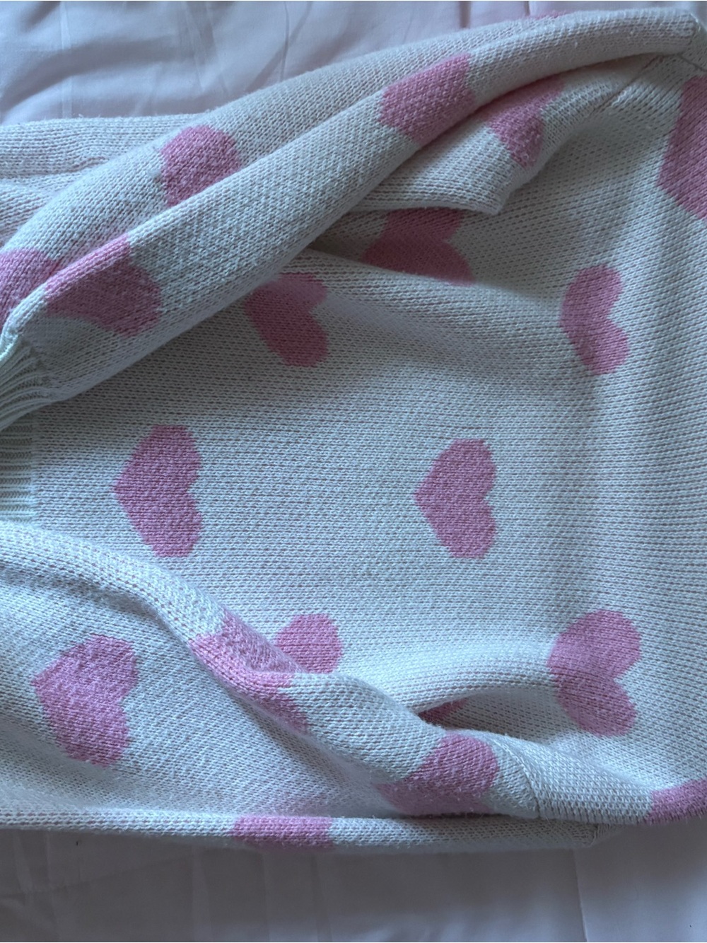 Women's Cream Sweater with Pink Heart Pattern
